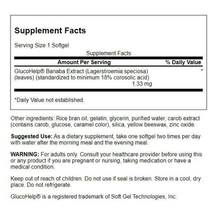 Swanson Glucohelp Banaba Extract 1.33 mg 60 Softgels