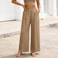 thumbnail image 5 of RQYYD Women's Elastic Waist Linen Pants Casual Loose Wide Leg Button Front Lightweight Summer Daily Wear Bottoms, 5 of 6