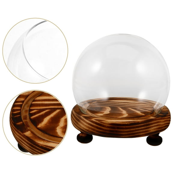 FRCOLOR Glass Dome Display Case with Wooden Base for Protection and Elegance 6.3 Inches