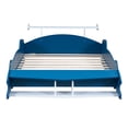 thumbnail image 3 of Race Car Bed, Solid Wood Floor Bed with Shelves, Wheels and Safety Guardrails, Full Size Platform Bed with Slats Support for Boys Girls Adults, No Spring Box Needed, Blue, 3 of 7
