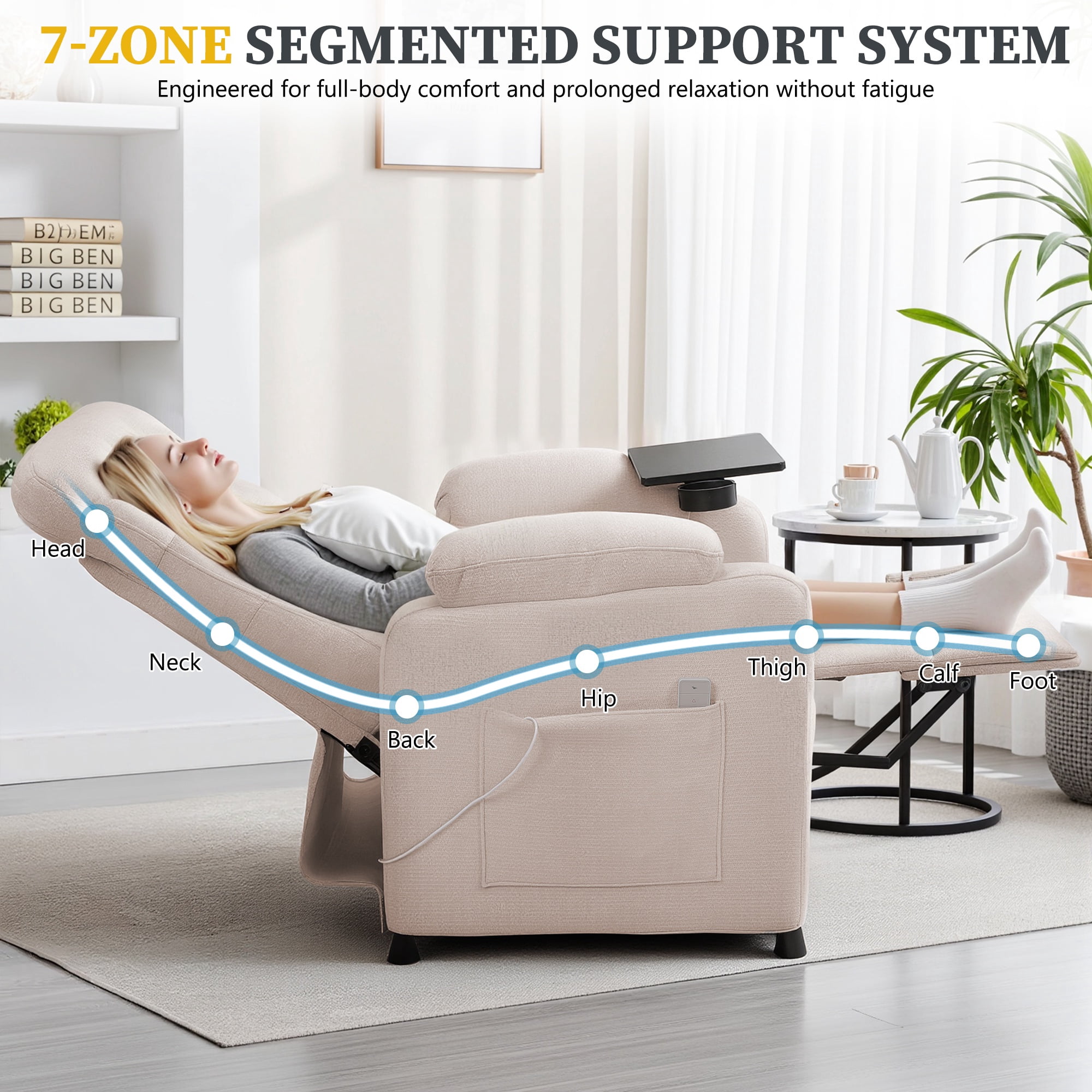 Holaki Power Recliner Chair, Modern Chenille Recliner Chair Swivel Table Top & Built in Cup, Adjustable Home Theater Seating with Lumbar Support, Small Nursery Recliner for Living Room, Beige