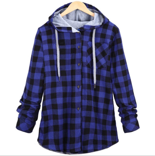 red and black check hooded shirt
