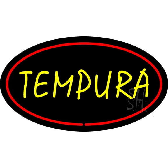 Tempura Oval Red LED Neon Sign 20 x 37 - inches, Black Square Cut Acrylic Backing, with Dimmer - Bright and Premium built indoor LED Neon Sign for restaurant window and interior decor.