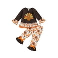 thumbnail image 2 of Thanksgiving Outfits 1T 2T 3T 4T 5T 6T Kids Girls Long Sleeve Turkey Print Sweatshirt+Plaid Food Flare Pants 2Pcs Thanksgiving Clothi, 2 of 9