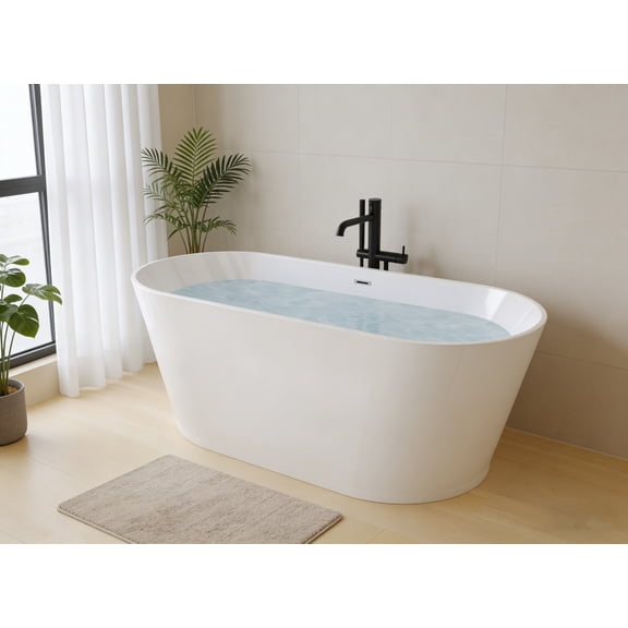 55" Acrylic Freestanding Bathtub – Soaking Tub, Glossy White, Toe-Tap Drain, cUPC Certified