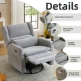 thumbnail image 6 of Oversized Swivel Rocker Recliner Chair, 26" Extra Wide Glider Nursery Chair with Adjustable Headrest, Chenille Power Recliner Rocking with Double Cushion, Cup Holder, Grey, 6 of 10