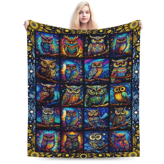 Cute Owl Throw Blanket Cozy Soft Flannel Blanket for Owl Lovers - Warm Animals Themed Blankets for All Season Lap, Chair, Sofa, Couch, Bed 50x40