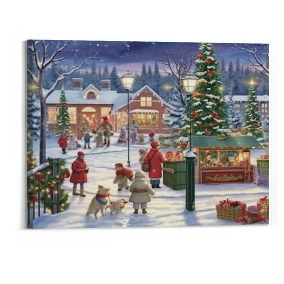 Shiartex Christmas Wall Art - Christmas Tree Pictures For Wall, Winter Wall Art Christmas Canvas Wall Art for Home, Winter Pictures Christmas Poster Framed for Vintage Christmas Decor 20x16 Inch