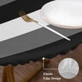 thumbnail image 4 of Black Grey Round Fitted Table Cover and White Striped Geometric Waterproof Table Cloth with Elastic Edge Wipeable Tablecloth for Picnic Camping Party Fits 45"-54" Diameter, 4 of 8