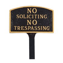 No Soliciting, No Trespassing Small Arch Statement Plaque with Lawn Stake - Black/Gold