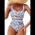 thumbnail image 2 of Conjuntos de Bikini para Mujer con Estampado Floral, Trajes de Baño de Dos Piezas con Escote Redondo y Cintura Alta. Flor Azul XL, 2 of 7