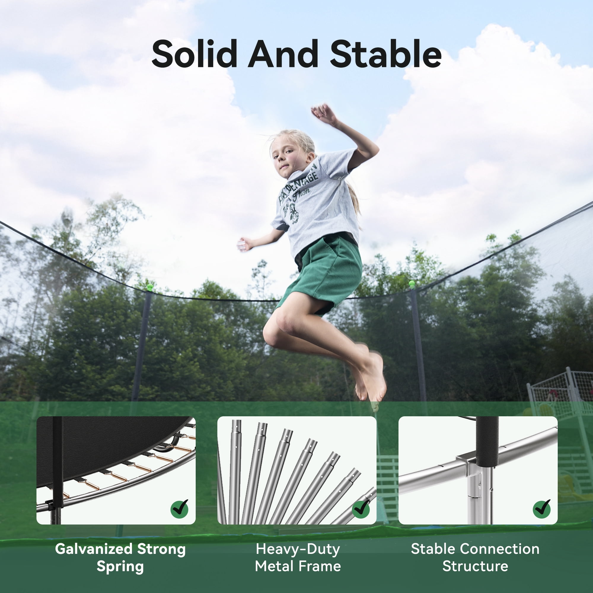 GVDV Outdoor Trampoline, 14' Backyard Recreational Trampoline with Enclosure for Kids & Adults