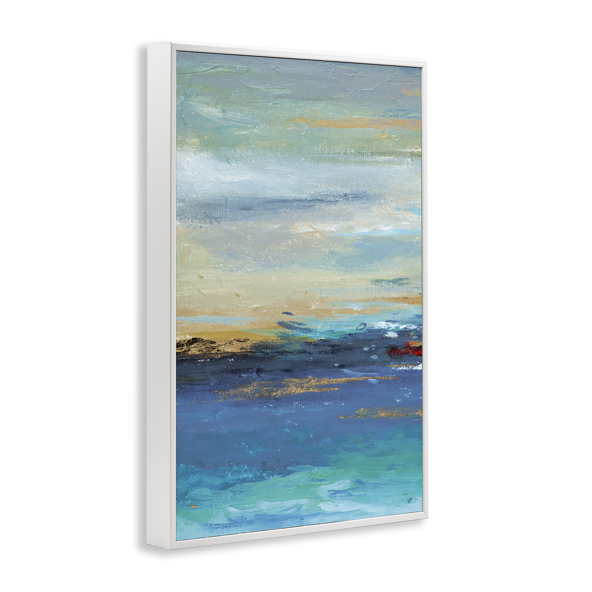 Stupell Industries Ombre Ocean View Abstract Painting White Framed Art Print Wall Art, 20 x 30