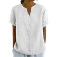 thumbnail image 2 of Bovemsi Women's Fashionable Casual V Neck Short Sleeved Cotton and Linen Top Shirt, White Women's Summer Shirts, XL, 2 of 5
