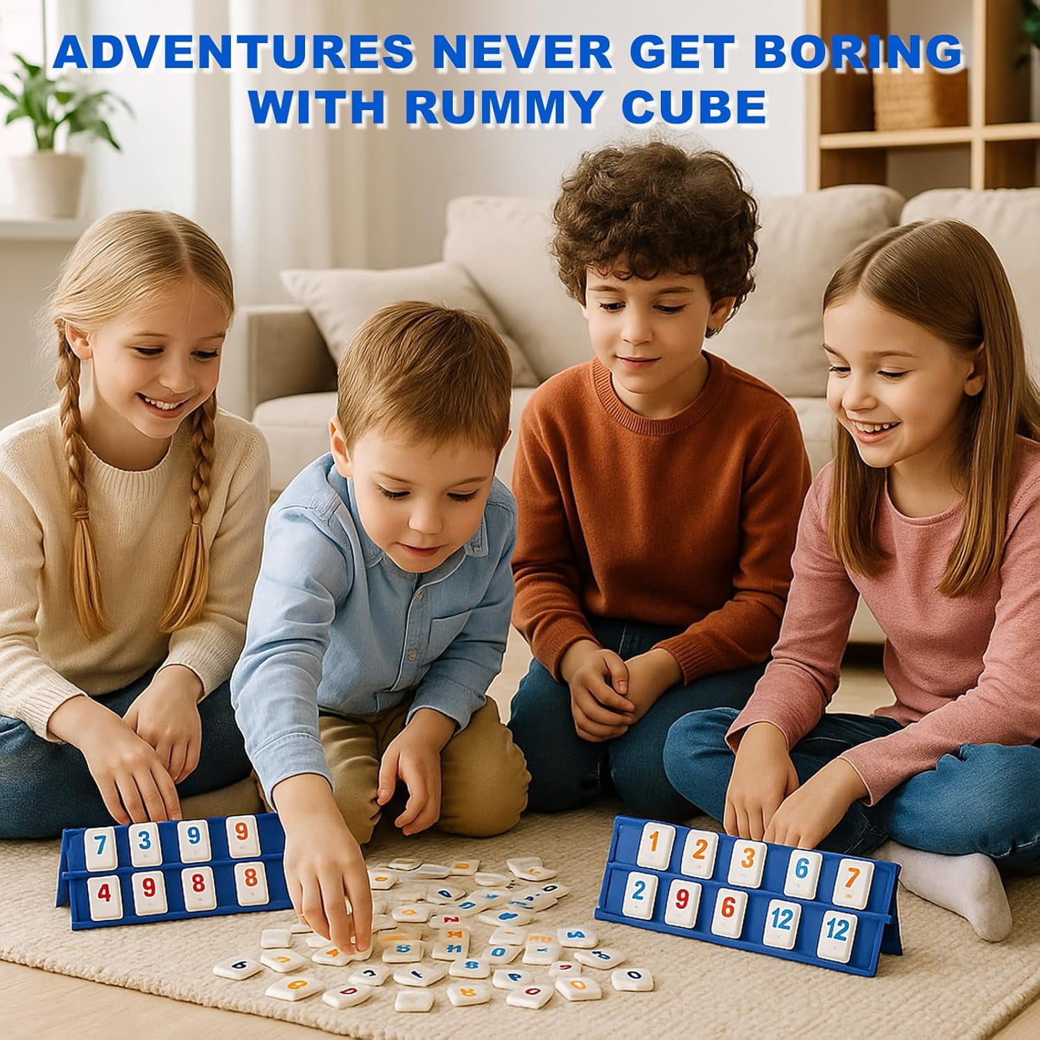 WAAYEE Mini Travel Rummy Cube Game - 4 Players with Portable Case, 106 Rummy Tiles & 4 Holders, Small Classic Family Strategy Board Game for Adults Family