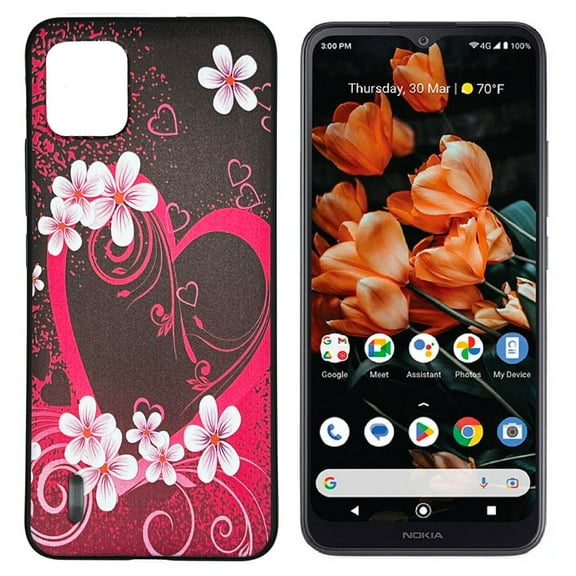 Compatible for Nokia C110 N156DL TPU Cover Phone Case Tempered Glass - Pink Heart