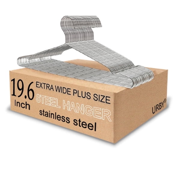 URBY 30pk Extra Wide Wire Hangers for Plus Size Clothes, 19.6 Inch Stainless Steel Plus Size Hangers Ideal for XL, XXL Shirts, Coats, Dresses, Etc. Silver