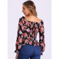 thumbnail image 3 of DARING DIVA Women's Smocked Back Puff Sleeve Elegant Floral Blouses S Black, 3 of 6