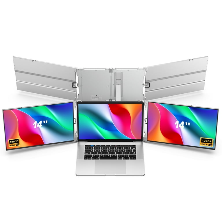  Oiiwak Monitor portátil triple de 14 pulgadas para laptop,  pantalla IPS FHD de 1200P, extensor de pantalla de doble monitor de  aluminio con soporte para portátiles Mac y Windows de 13-16
