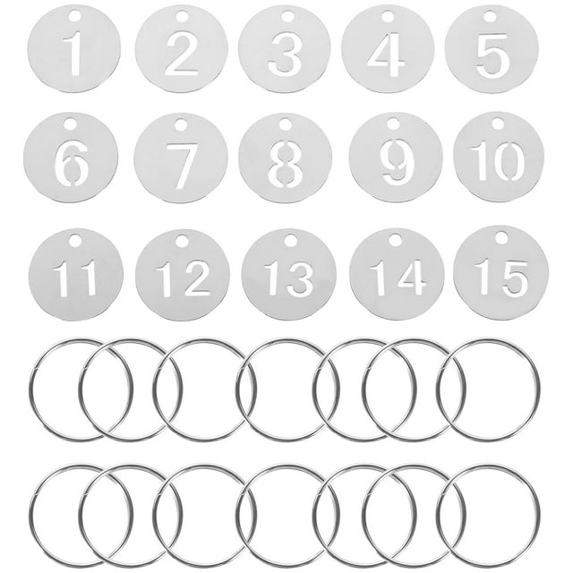 Miangastore 15 pcs Door Number Tag Stainless Steel Number Tags Key Tags Marking Number Tags with Rings (1-15)