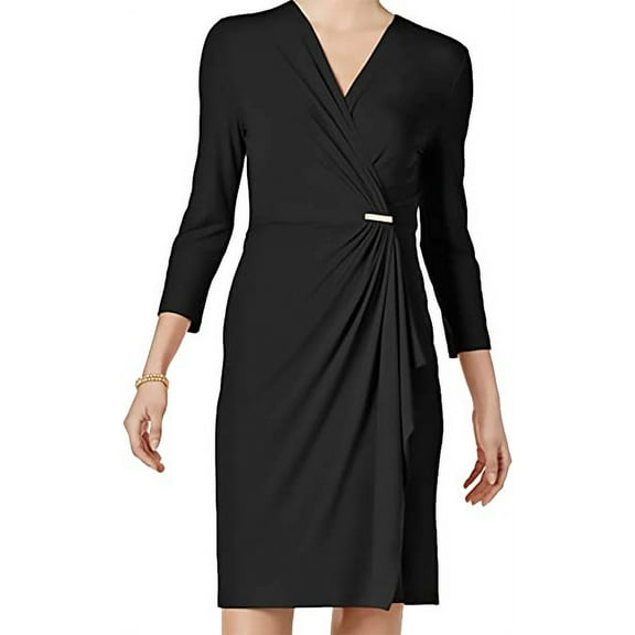 Charter Club Women's Petite Faux-Wrap Dress, Deep Black, Petite X-Large