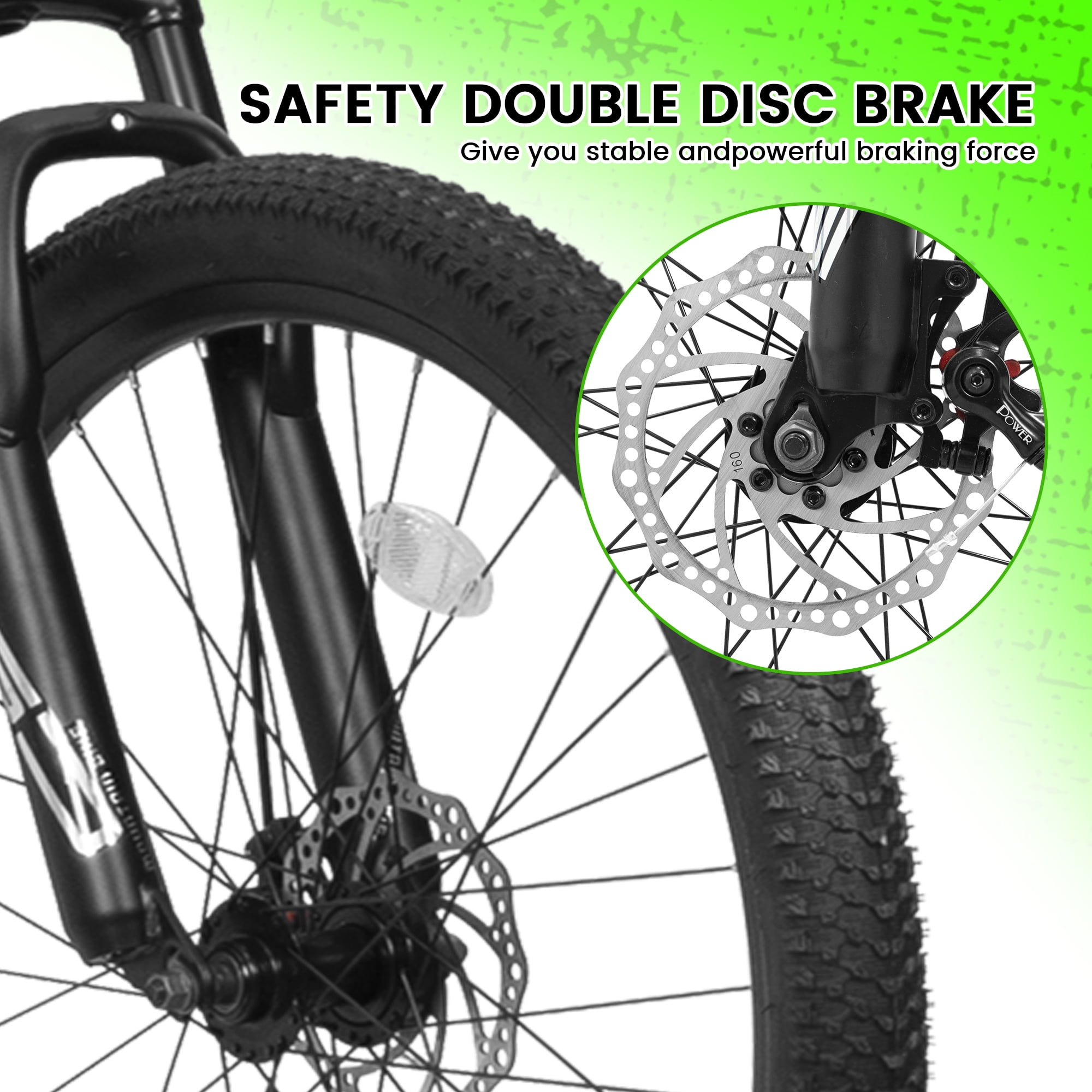 26 Inch Mountain Bike Full Suspension, 21 Speed Mountain Bicycle with Double Disc Brakes, Carbon Steel Frame Commuter City Bike for Adult Men Women, Black-Green