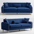 thumbnail image 6 of 87.5" Modern 3-Seater Velvet Couch Set of 2 with Metal Legs & Decorative Pillows, High Resilience Sponge Spring Seat, Luxury Sectional Loveseat Sofa Set for Living Room Apartment Small Space Blue, 6 of 8