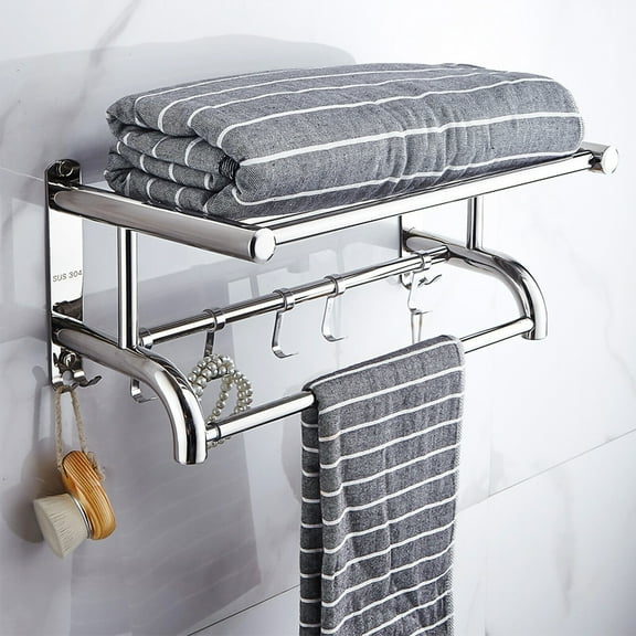 Towel Rack Bathroom Hotel Rail Holder Stainless Steel Wall Mounted Storage Shelf 40*17*20cm for Kitchen, Bathroom, Washroom