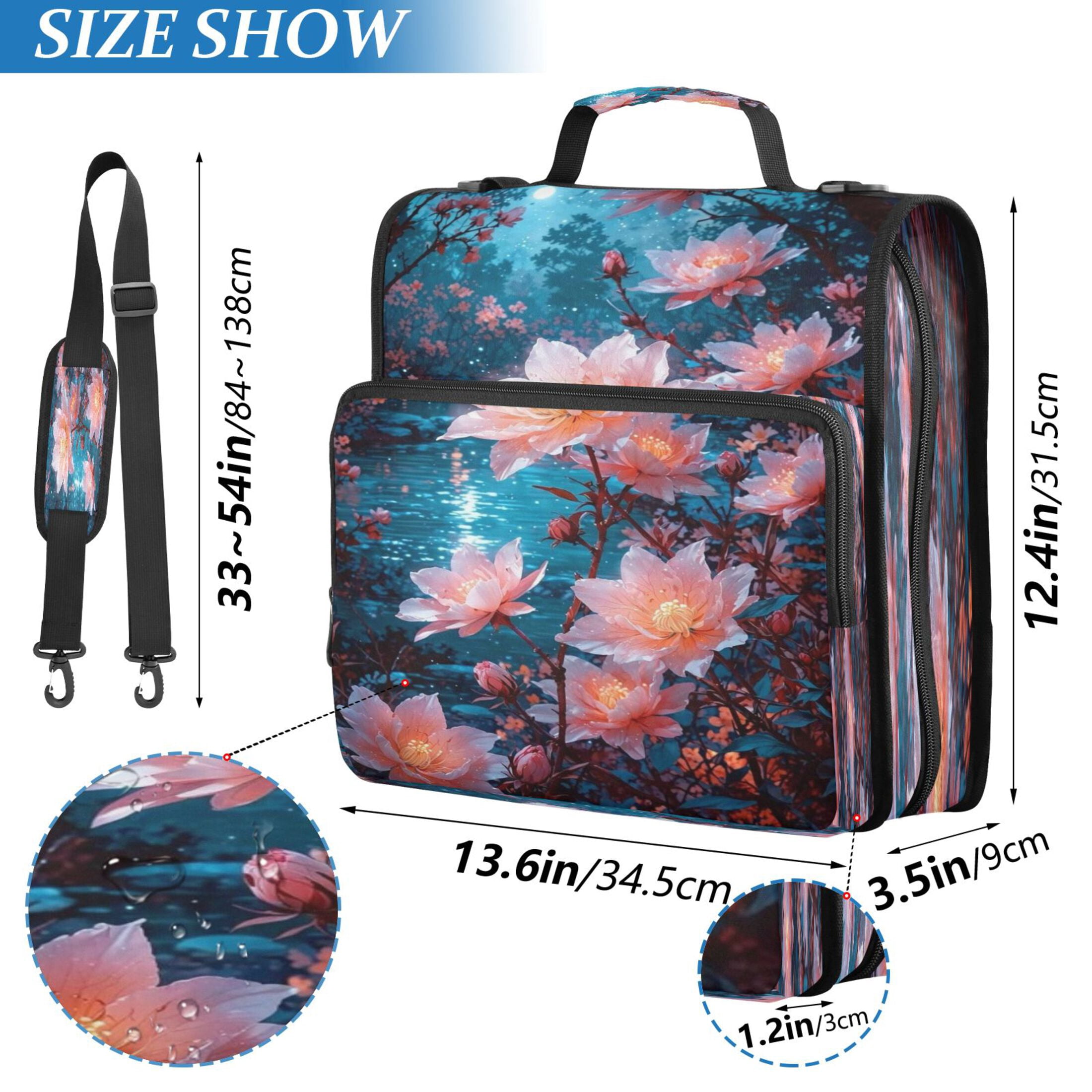 DIXRUYEE Zipper Binder trapper keeper Documents Organized Design Moonlit Blossom Printed