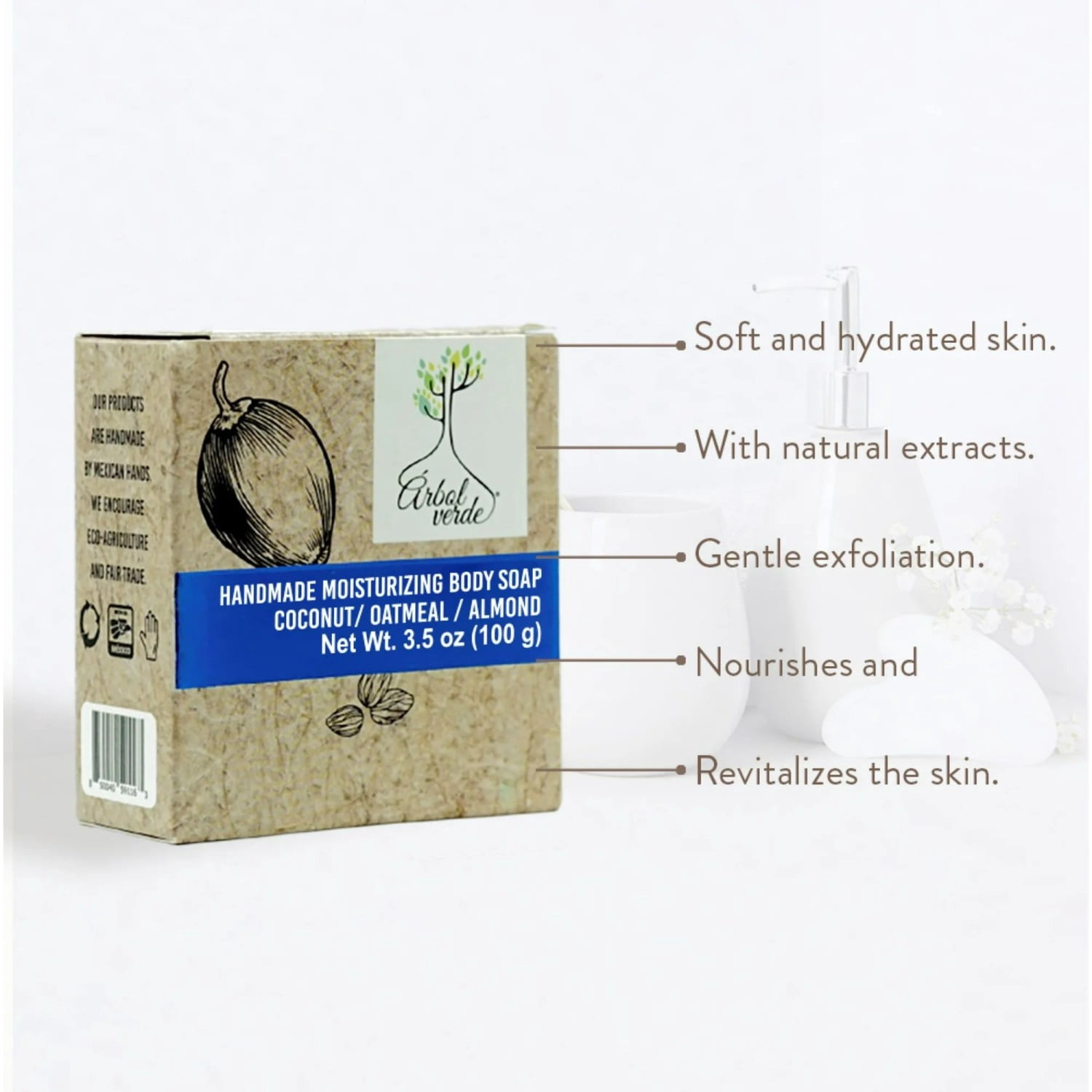 (4 pack) Arbol Verde Natural Vegan Moisturizing Body Soap Bar, Deeply Hydrates, 3.53 oz