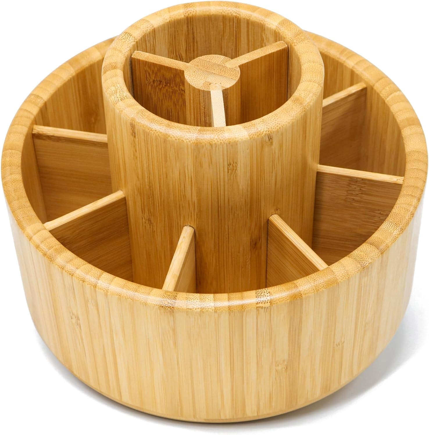Bamboo Pen Holder Organizer, 360° Rotating Art Supply Organizer, Desktop Storage for Marker Pens, Colored Pencil, Art Brushes, etc.