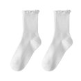 thumbnail image 1 of POINTERTECK 1 Pair Ladies Socks Ruffle Middle Tube Ankle High Shirring Edge Striped Texture High Elasticity Anti-slip Soft Breathable Sweat Absorption Lady Four Seaons Socks, 1 of 11