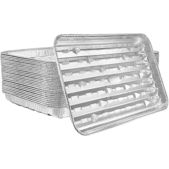 Disposable Large Broiler Aluminum Pan Grill Liners - Durable with Ribbed Bottom Surface for BBQ (200)
