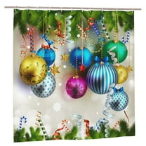 JOOCAR Merry Christmas Colorful Xmas Balls Pine Branches Polyester Shower Curtain for Bathroom 72x72