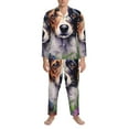 thumbnail image 3 of Yiaed Colorful Flower Dog Print Men’s Pajamas Set - Long Sleeve Button Down Sleep Shirt and Pajama Bottoms Sleepwear Set Mens Pjs Sets Men's Pajama Bottoms-Small, 3 of 7