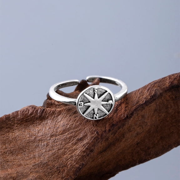 Vintage Compass Ring Adjustable Directional Statement Ring Zinc Alloy Round Unisex Ring Silver Finish Fashion Jewelry