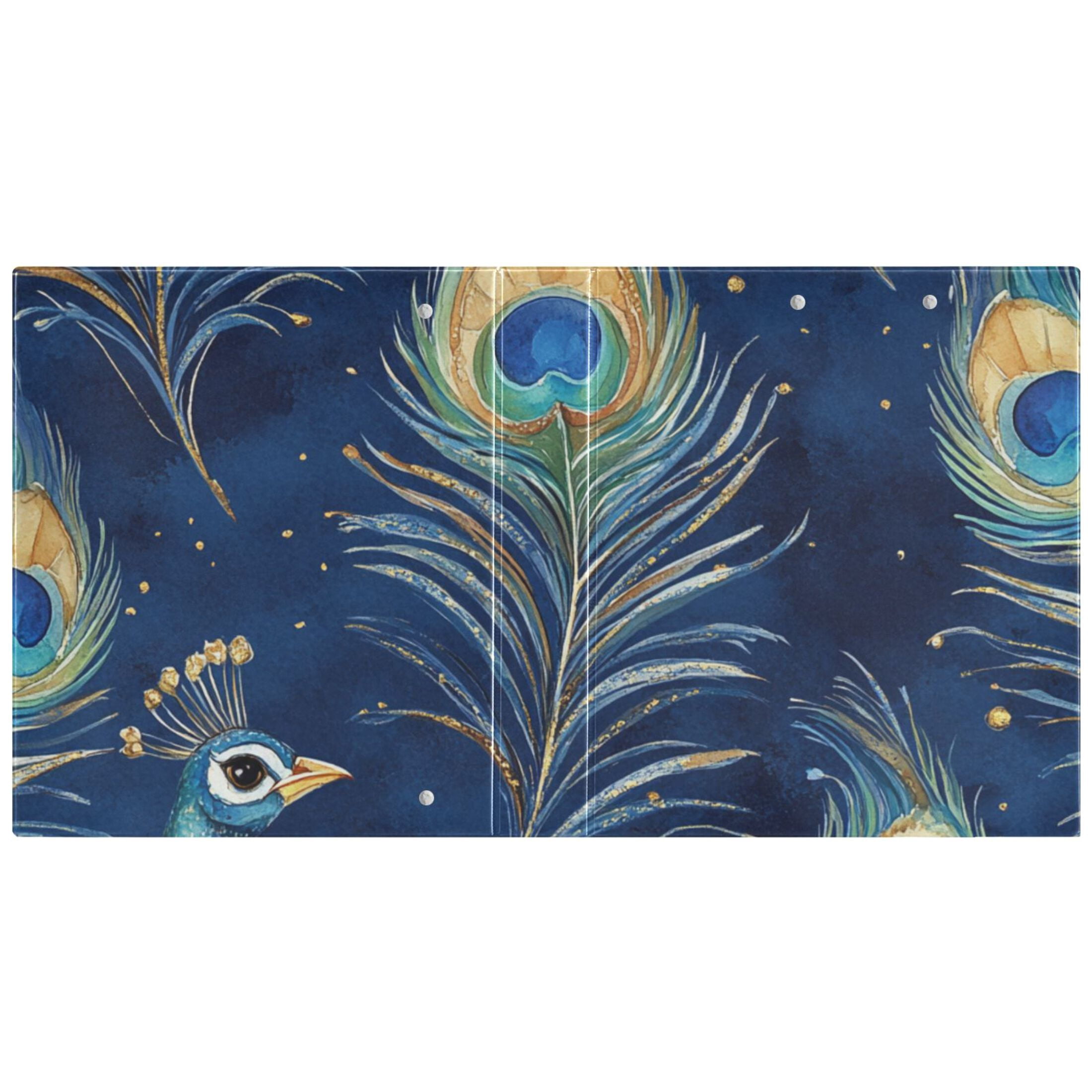 Peacock and Feather 3 Ring Binders 1.5 inch Hardcover File Folders with Interior Pockets A4 Size Organizer for School Office Hospital Set of 2