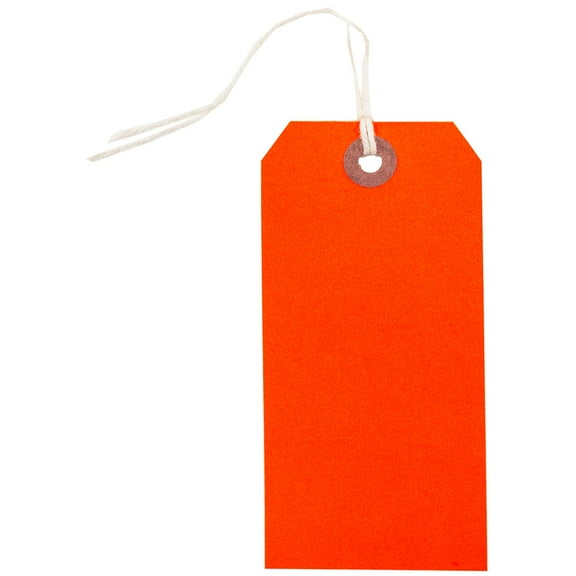 JAM Paper Medium Neon Red Paper Gift Tags, with String 4.75" x 2.37" x 2" (100 Count)