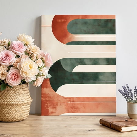 Archway Canvas Wall Art Abstract Minimalist Terracotta Green Overlapping Layers Framed Canvas Wall Decor Picture Print Artwork Decorations for Living Room Office Ready to Hang 12 x 8