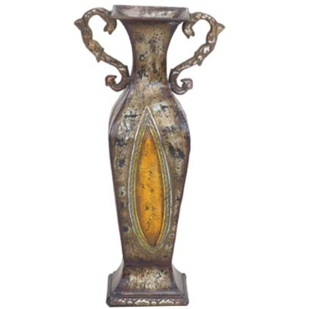 AsianInspired Antique Finish Metal Vase 21"H 86009
