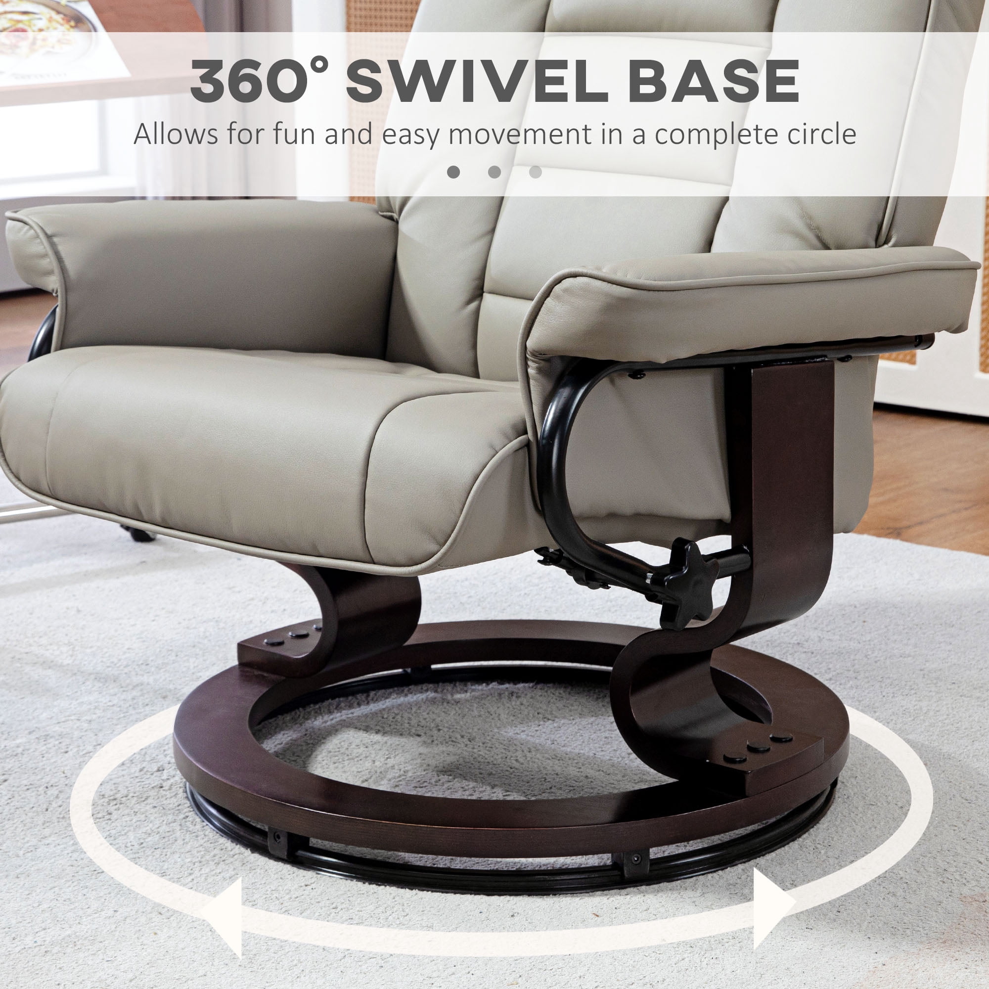 HOMCOM Swivel Recliner with Ottoman, Faux Leather Reclining Chair, Gray