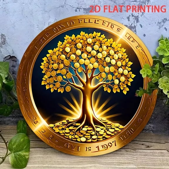 HELLOYOUNG Metal Wall Art Lucky Money Tree Decor - Shiny Coins Leaves Home Decor for Living Room Office - Feng Shui Gift