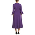 thumbnail image 3 of INSPIRE CHIC Women's Formal Dress Zipper Front Bell Sleeves Business Office Midi A-Line Dresses L Purple, 3 of 5