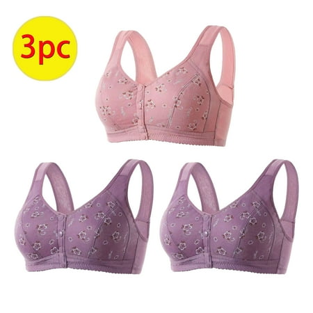 TrendVibe365 Wireless Push up Bra Womens Plus Size Multipack Daisy Floral No Underwire Push up Bralettes Padded Snap Front Clasp Wide Strap Corset Bra Full Coverage Crop Tank Top Cute Shapewear Pink