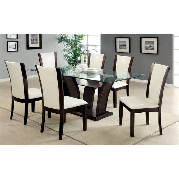 Bowery Hill Contemporary 7 Piece Wood Dining Set in White