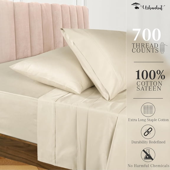 700 Thread Count Cotton Sheets California King Size, 4Pc Sheet Set for Cal King Size Bed, Luxury Sateen Weave Hotel Sheets, Better Than Egyptian, 16'' Elasticized Deep Pocket - Ivory