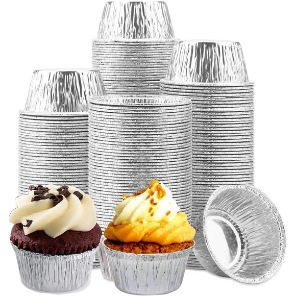 PinesC UrbanMingle 300PCS Aluminum Foil Ramekin, Disposable Ramekins 4 Oz Aluminum Cupcake with Aluminum Foil Baking Standard Size Perfect for Souffle & Creme Brulee Baking Cups Foil Baking Cups Si