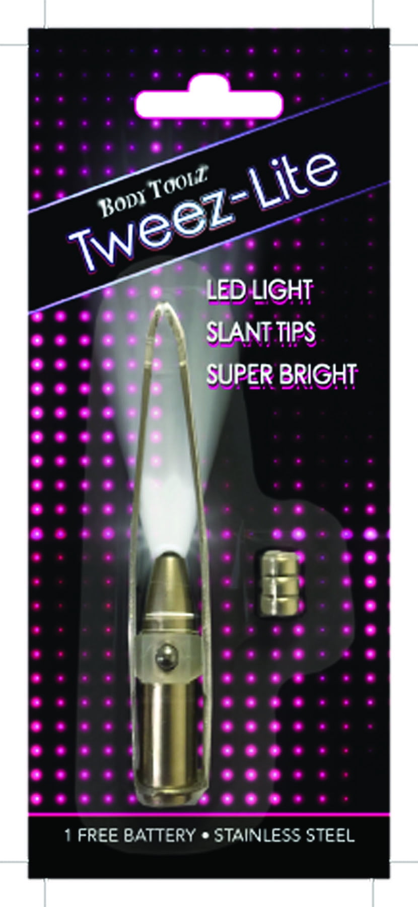 Body Toolz  Tweez-Lite Slant Tip Tweezer With Light.  Ultra Bright Light.  Perfectly Aligned Slant Tips