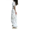 thumbnail image 4 of Seyurigaoka Women Juniors Baggy Cargo Pants Multi-pockets Drawstring Wide Leg Pants Loose Trousers Hip Hop Joggers Trendy Streetwear for Teen Girls, 4 of 6