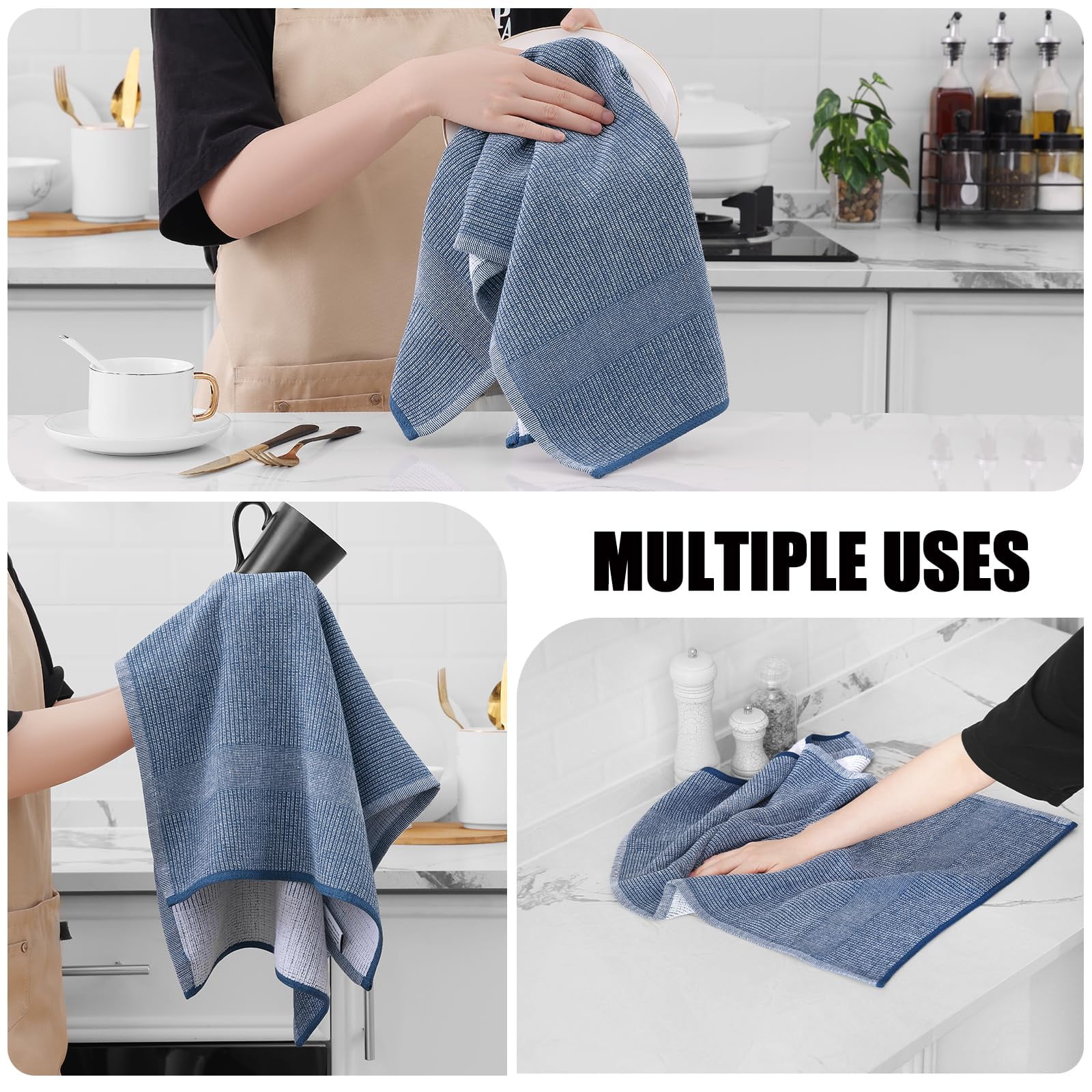 decorUhome Premium Kitchen Towels(18"x 28", 6 Pack), Large Cotton Kitchen Hand Towels, Navy Blue